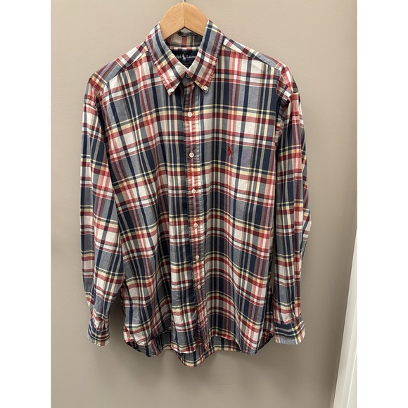 Ralph Lauren Other - Ralph Lauren Blake Mens L Shirt Button Down Red Pony Blue Plaid Preppy Patriotic